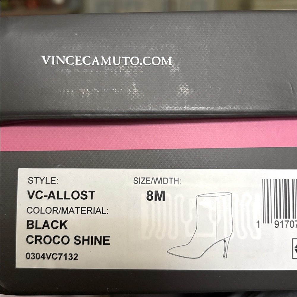 Vince Camuto BNIB Black Croco Shine Leather Heeled Ankle Boots SZ 8 - Picture 9 of 9